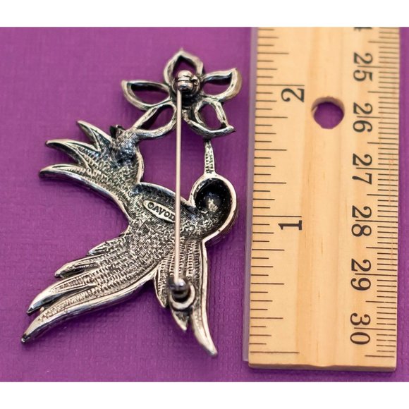 Vintage Hummingbird Bird Floral Silver Tone Brooch by Avon - Q12 - Picture 2 of 2